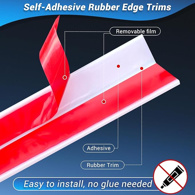 Protalwell Rubber L Edge Trim, Self-Adhesive, White, 10Ft