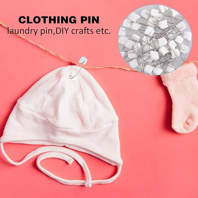 50 Pieces Diaper Pins, 2.2 Inch Plastic Head Safety Pins for Clothes, Heavy Duty Sewing Clips for Fabric and Quilting, Sturdy, Stainless Steel Diaper Pin with Safe Locking Closures