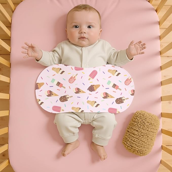 5 Pack Baby Burp Cloths for Girls, Soft Cotton, Pink Ice Cream Theme Design, Super Absorbent Baby Burping Cloths for Newborns, Machine Washable and Reusable Baby Spit-Up Cloths