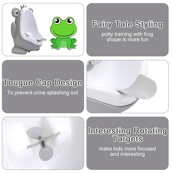 AOMOMO Urinal Potty Training for Boys with Frog Funny Aiming Target (Grey)