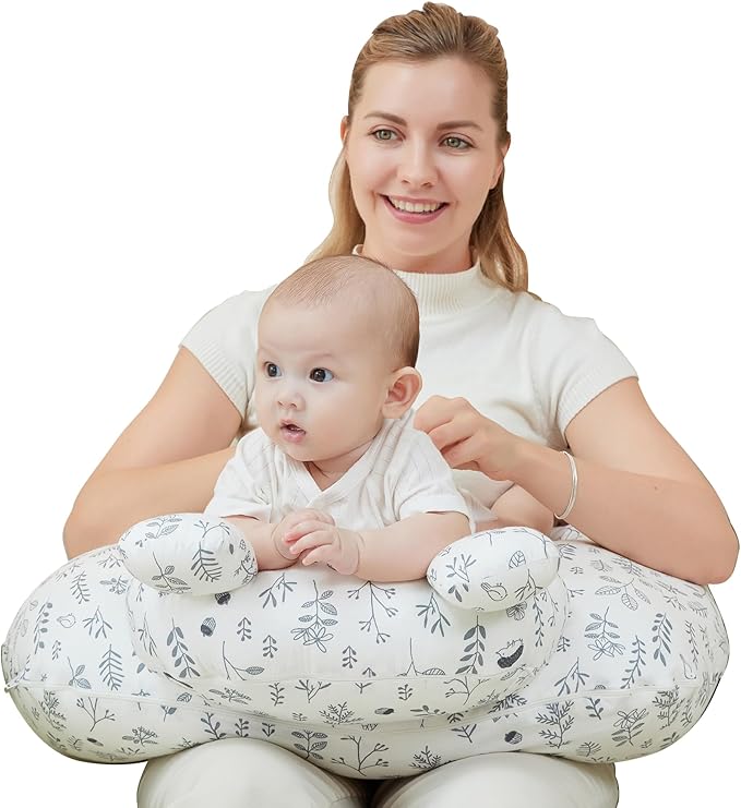 lasoftan Nursing Pillow for Breastfeeding, Breast Feeding Pillow for Mom Support, Adjustable Waist Strap and Removable Cotton Cover, Leaves