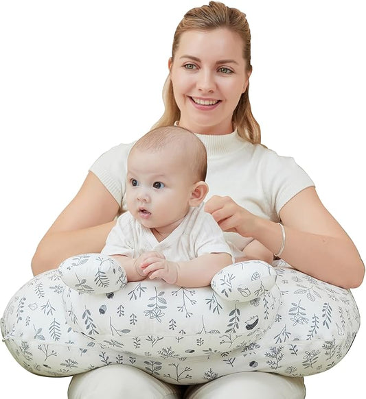 lasoftan Nursing Pillow for Breastfeeding, Breast Feeding Pillow for Mom Support, Adjustable Waist Strap and Removable Cotton Cover, Leaves