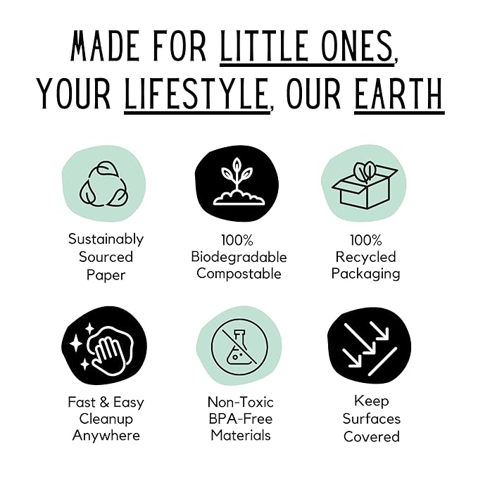 30 Pack | Disposable Splat Mats | Biodegradable + Compostable | THEO'S MATS | Under Highchair Splat Mat for Floor | Baby Led Weaning Supplies | (THEO001)