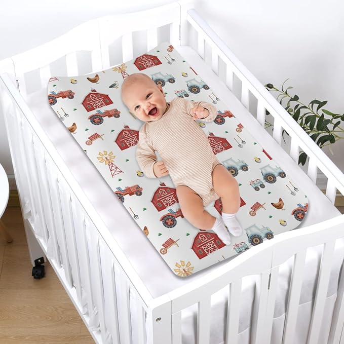 Watercolor Farm Animals Life Changing Pad Cover Funny Barn Chicken Pig Duck Tractor Fitted Baby Changing Table Sheets for Boys Girls Soft Breathable Stretch Baby Changing Pad Covers 32''x16''