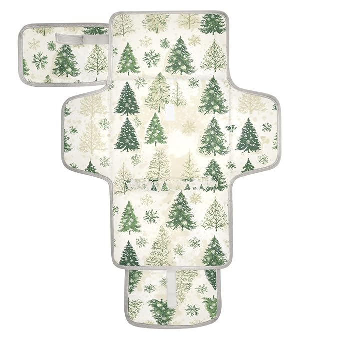 Portable Diaper Changing Pad Travel Baby Changing Mat Waterproof Diaper Changing Mat Foldable Lightweight Baby Changer with Built-in Pillow Tree Green Christmas