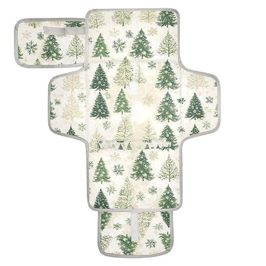 Portable Diaper Changing Pad Travel Baby Changing Mat Waterproof Diaper Changing Mat Foldable Lightweight Baby Changer with Built-in Pillow Tree Green Christmas