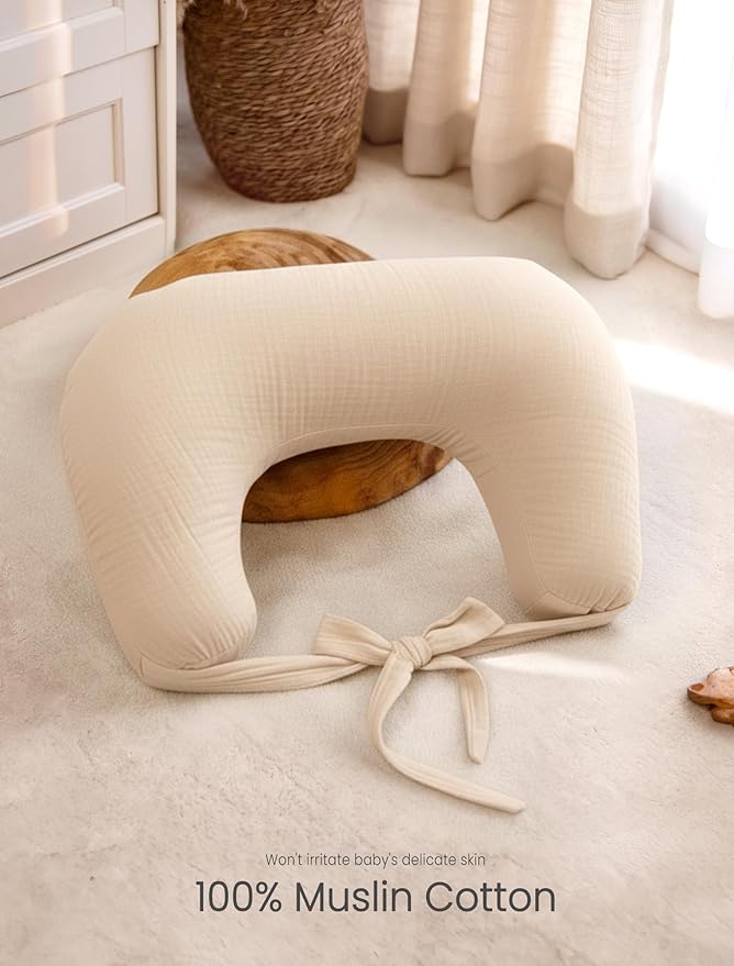 lulumoon Muslin Nursing Pillow Covers - 2-Pack Soft Cotton Slipcovers for Breastfeeding & Bottle-Feeding - Extension Strap for Snug Fit & No Sliding - Hidden Zipper Safety for Newborn Baby