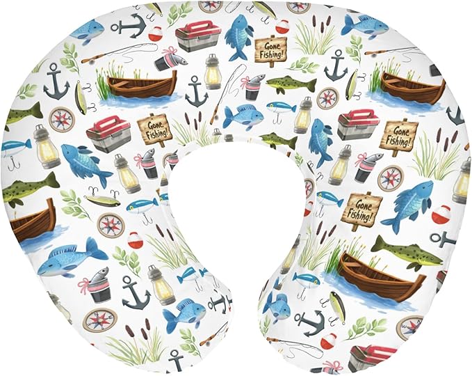 Gone Fishing Baby Nursing Pillow Covers for Boy Girl Fishing Lover Gift Nursing Slipcovers for Breastfeeding Pillows Soft Stretchy Vacation Outdoor Adventure Removable Cover for Newborn Infant