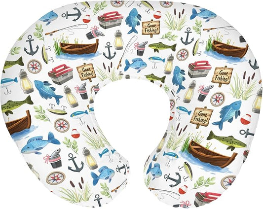 Gone Fishing Baby Nursing Pillow Covers for Boy Girl Fishing Lover Gift Nursing Slipcovers for Breastfeeding Pillows Soft Stretchy Vacation Outdoor Adventure Removable Cover for Newborn Infant
