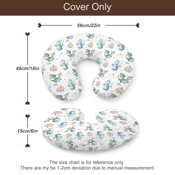 Cartoon Dragon Pattern Nursing Pillow Cover, Unisex Cloud Star Moon Castle Removable Breastfeeding Pillowcase Slipcover for Baby Girls Boys Newborns Toddlers, Cover Only
