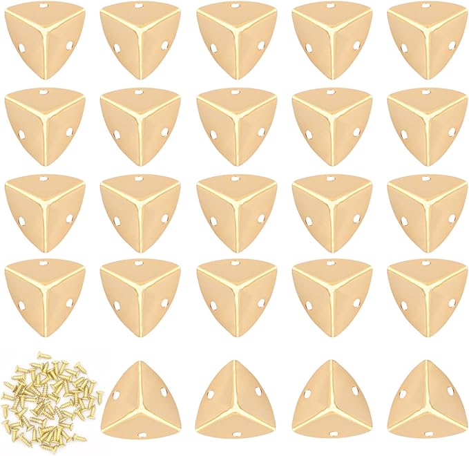 Vintage Box Cabinet Corner Protection-Triangle Box Table Cabinet Corner with Screws Decorative Wood Box Edge Cover Safety Guard Furniture Corner Protector Bumpers (Gold-25mm-24pcs)