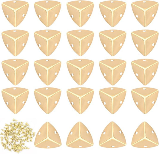 Vintage Box Cabinet Corner Protection-Triangle Box Table Cabinet Corner with Screws Decorative Wood Box Edge Cover Safety Guard Furniture Corner Protector Bumpers (Gold-25mm-24pcs)