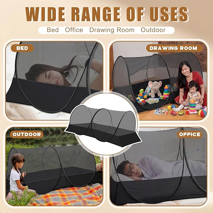 Large Pop up Mosquito Net for Camping Portable Foldable Mosquito Tent Bug Net Bed Travel Patio Outdoor 78 x 39 x 28 Inch Bug Netting Mesh Tent Canopy for Adults Baby Bedroom, Black