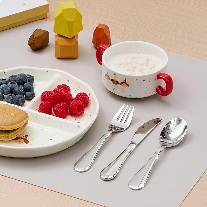 KINGSTONE Kids Silverware, 3-Piece Large Forks and Spoons Knife Gift Set, 18/10 Stainless Steel Kids Utensils for Self-Feeding, Food Grade Flatware, Dishwasher Safe, Mirror Polished