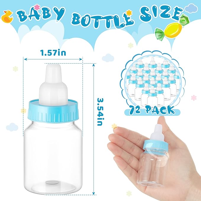 Tessco for you 72 Pcs 3.5 Inch Baby Bottles for Baby Shower Mini Plastic Bottle Party Favor Clear Candy Box for Guests Gift (Blue)