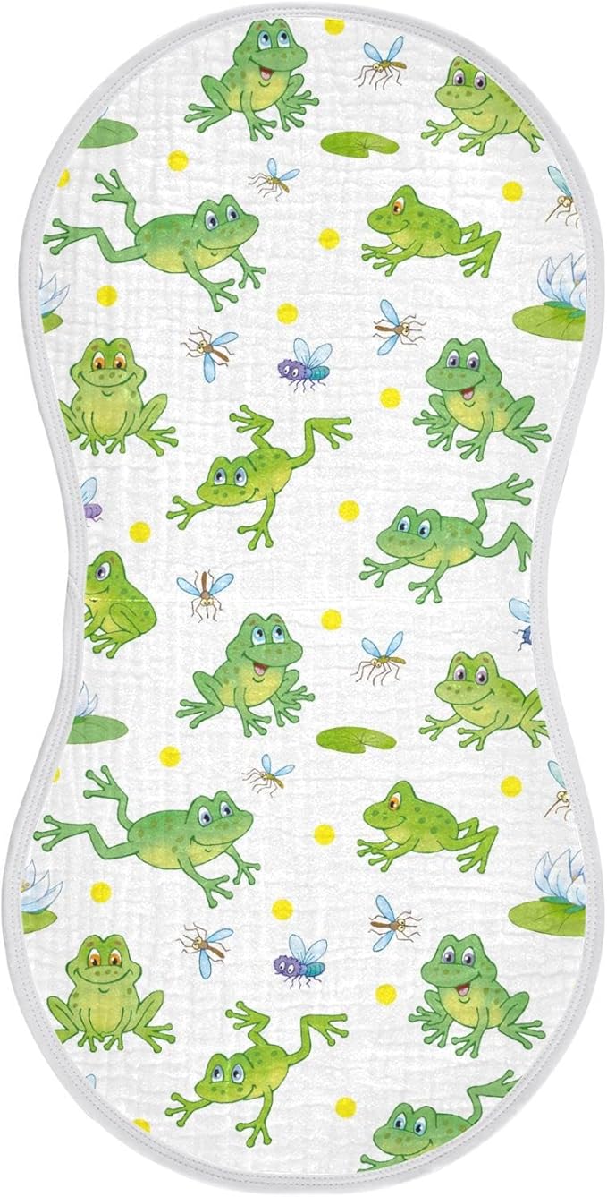 Cartoon Frog Lily Lotus Leaf Muslin Burp Cloths for Baby 1 Pack 100% Cotton Baby Washcloths Bibs for Boy Girl
