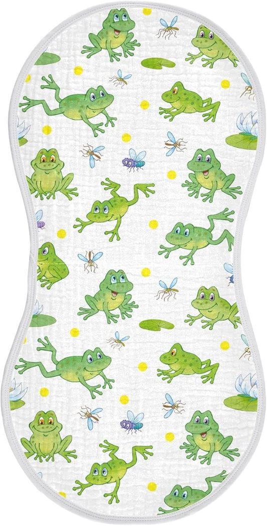 Cartoon Frog Lily Lotus Leaf Muslin Burp Cloths for Baby 1 Pack 100% Cotton Baby Washcloths Bibs for Boy Girl