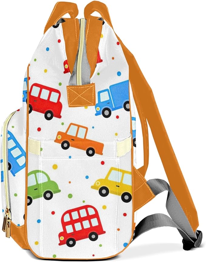 Cute Trucks Cars Vehicles Diaper Bag Backpack Multifunction Bags with Changing Pad Unisex Stylish Travel Back Pack Nappy Custom Bag for Moms Dads