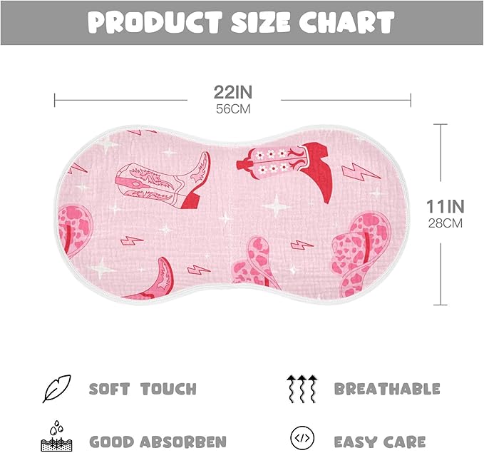 Pinks Western Cowgirl Boots Burp Cloths Baby Boys Girls Absorbent Soft Cotton Burping Cloths Rags 2 Pack