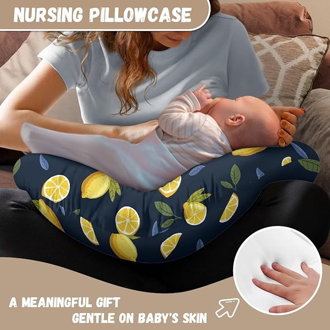 Nursing Pillow Cover with Hidden Zipper Lemon and Leaves Soft for Moms/Baby Nursing Pillow Cover Stretchy Removable Cover for Breastfeeding Pillows