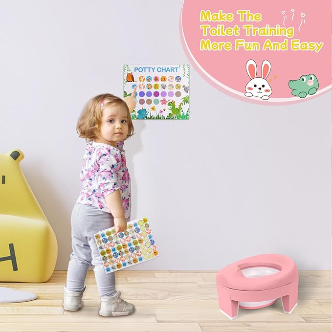 MCGMITT Portable Potty Seat for Kids Travel - Foldable Training Toilet Chair for Toddler Girls with Storage Bags for Outdoor and Indoor Easy to Clean(Pink)