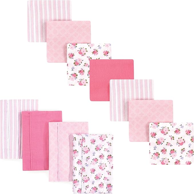 Luvable Friends Unisex Baby Cotton Flannel Burp Cloths and Receiving Blankets, 11-Piece, Garden, One Size