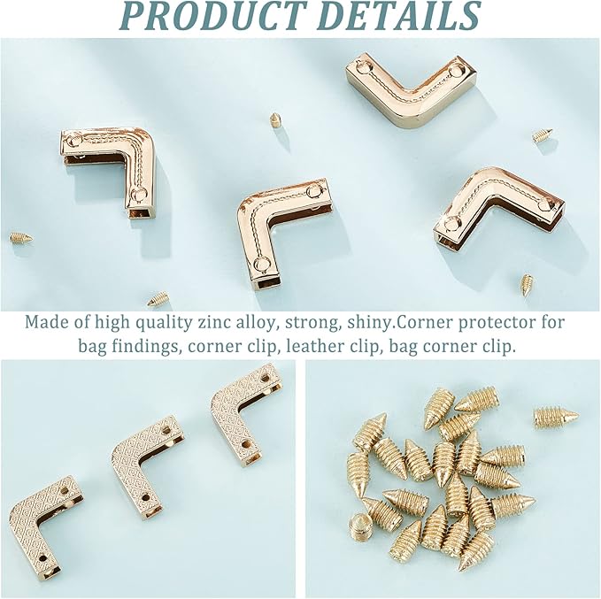 WADORN 20 Sets Metal Purse Corner Protector for Bag, Hollow Decorative Edge Cover Book Corner Edge Safety Guard Leather Ends Clip Screw-in Bag Angle Clip Bumpers for Scrapbook Photo Album Menu Folder