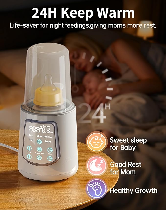12 in 1 Fast Baby Bottle Warmer with Even Heating No Hot Spots, Night Mode, Sterili-zing, Constant Temp Milk Warmer for Breastmilk & Formula, Fits All Bottles Grey