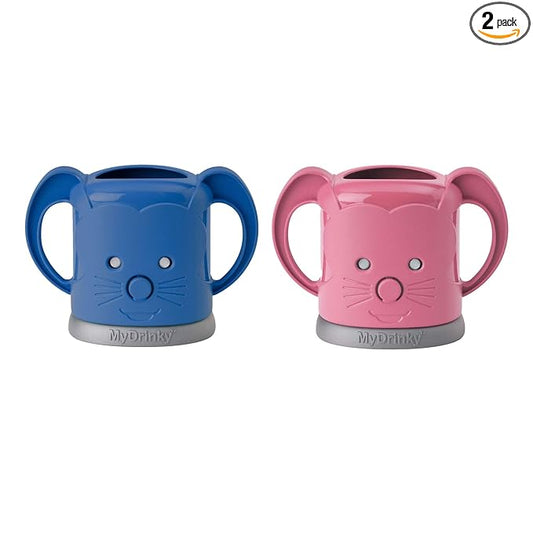 InchBug MyDrinky Pouch Holder No Squeeze, Reusable Drink Holder for Kids and Toddlers | BPA-Free & Squeeze-Proof Cup Holder for Juice Boxes Food Pouches| Dishwasher Safe 2-Pack PINK SORBET/GALAXY BLUE