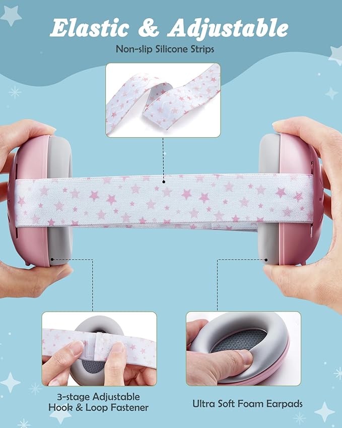 Lictin 2-in-1 Baby Earmuffs Noise Protection, Infant Noise Cancelling Headphones, Adjustable Baby Ear Protection, Star Noise Reduction Earmuffs for Babies and Toddlers up to 4 Years