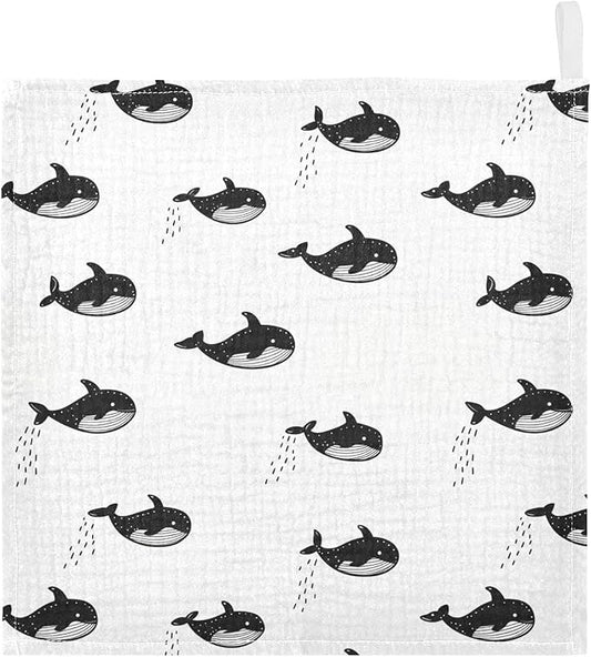 vvfelixl Little Cute Orca Baby Burp Cloths Baby Muslin Washcloths for Boys Girls Cotton Babys Face Towel for Newborn Infants Soft and Absorbent 11.8 X 11.8 in, 5 Pack