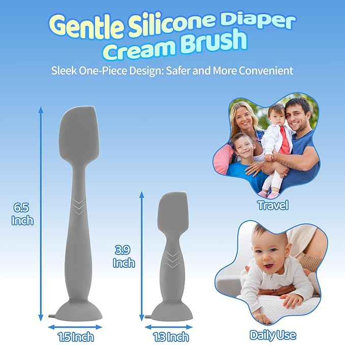 4-Pack Diaper Cream Spatula – Soft-Flex Silicone Butt Spatula for Babies, 2 Large & 2 Mini with Travel Case, Gentle Yet Firm Tip for Smooth, Even Diaper Rash Cream Application, Newborn Baby Essential