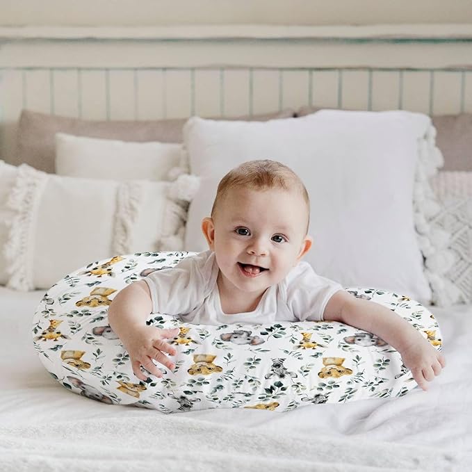 HawSkgFub African Safari Animal Eucalyptus Leaf Nursing Pillow Cover for Baby Boys, Jungle Elephant Giraffe Zebra Lion Breastfeeding Pillow Slipcover, Nursing Pillowcase for Newborn Infant, Cover Only