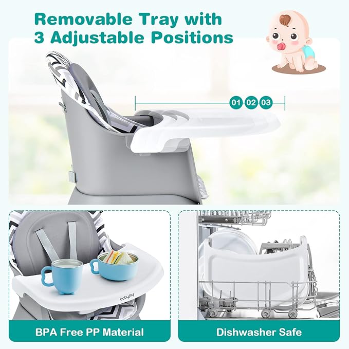 BABY JOY Baby High Chair, 8 in 1 Convertible Highchair for Babies & Toddlers | Booster Seat | Table and Chair Set | Building Block Table | Toddler Chair with Safety Harness, Removable Tray (Chevron)