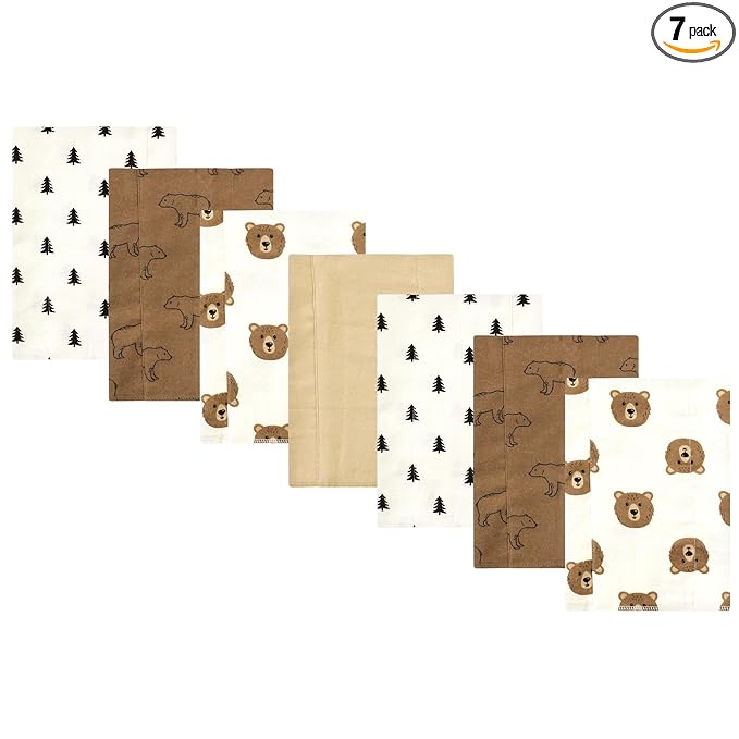 Hudson Baby Unisex Baby Cotton Flannel Burp Cloths, Brown Bear 7 Pack, One Size