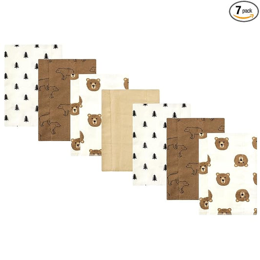 Hudson Baby Unisex Baby Cotton Flannel Burp Cloths, Brown Bear 7 Pack, One Size