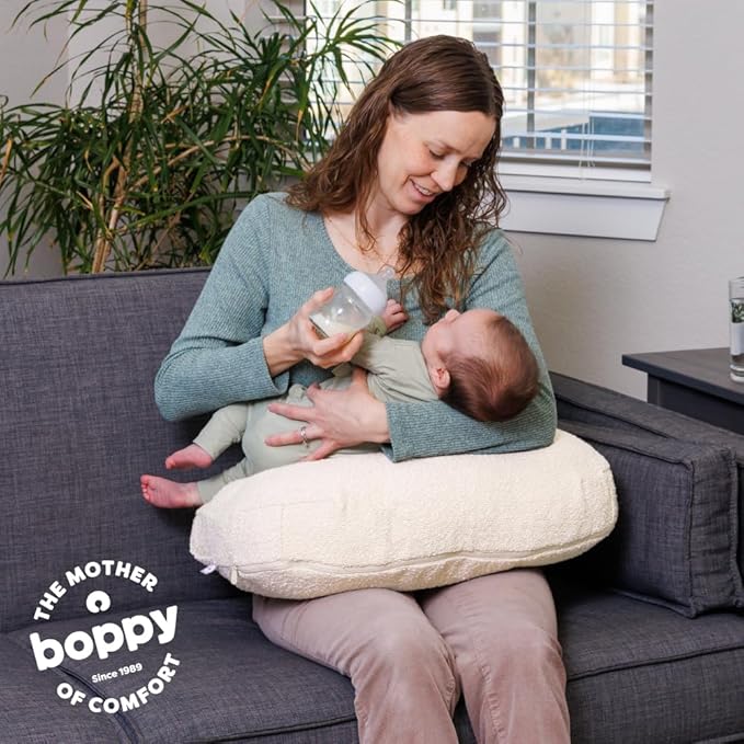 Boppy Nursing Pillow - Ergonomic Bottle & Breastfeeding Pillow with High, Firm, Large Area, Water-Repellent Cushion with Washable Cover; Baby Safety Alliance Verified - Oatmeal Boucle