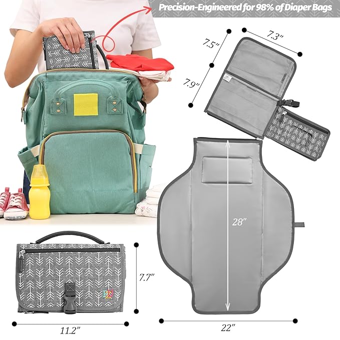Portable Diaper Changing Pad - Changing Pad Portable with Wipes Pocket, Waterproof Diaper Changing Mat, Portable Changing Pad for Baby, Newborn Gift (Grey Arrows)