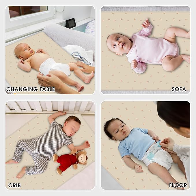 Vegan Leather Baby Changing Mat - Wipeable Portable Changing Pad, Foldable Travel Changing Mat for Baby, Newborns Toddlers Shower Gifts (Small Flower,20"*28")