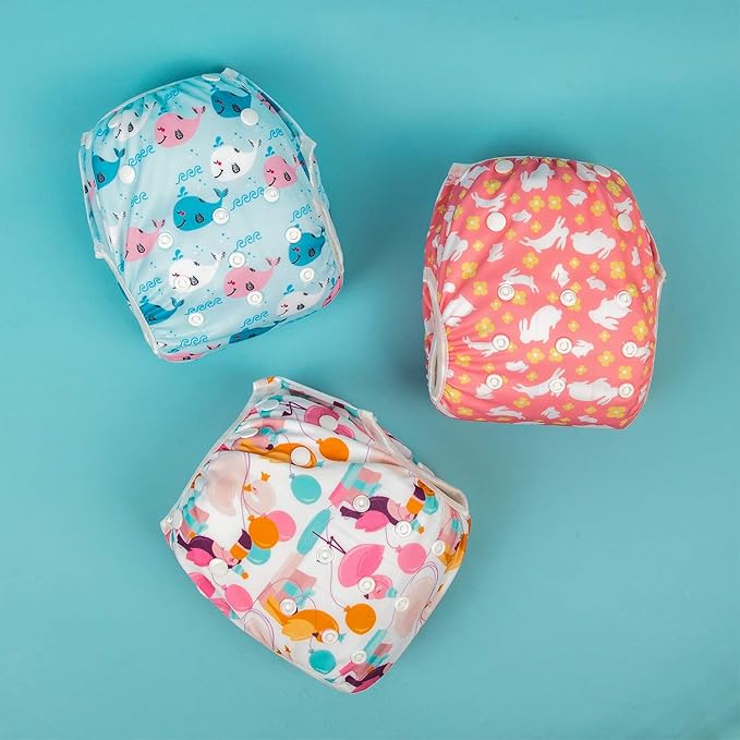 Babygoal Baby Girl and Boy Swim Diapers, Reusable Adjustable Washable One Size Fits 0-8M Baby Gifts and Swimming Lessons 3 Pack 3SD08