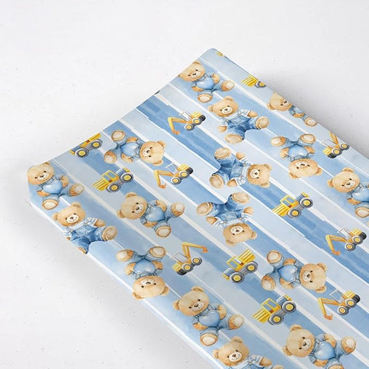 Cute Cartoon Bear Heats Construction Trucks Car Stripes Baby Changing Pad Cover, Unisex Bear Nursery Diaper Changing Table Pad Mat Sheet for Boys Girls-16x32