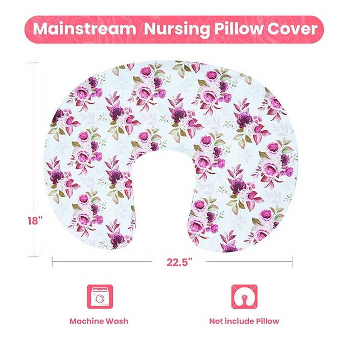 Nursing Pillow Cover, Ultra Soft Case for Baby Boy and Girls, Stretchy Removable Slipcover for Breastfeeding Pillows, Red Flower