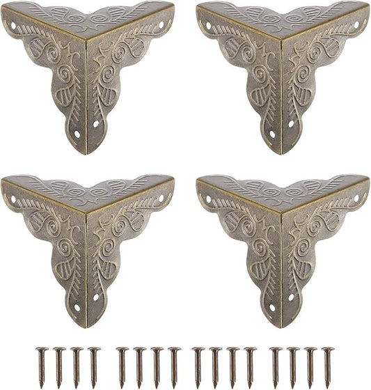 uxcell 12 Pcs Box Edge Guard, 35mm Decorative Box Corner Cover, Corner Protector, Vintage Stair Dust Corners with Screws, Bronze