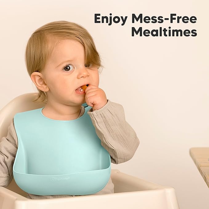 KeaBabies 2-Pack Silicone Bibs for Babies, Toddlers Girl, Boy – Sturdy Food-Grade Baby Bibs for Eating, Large Food Catcher, Clean & Put On Easily, Waterproof Toddler Feeding Essentials (Amaze)