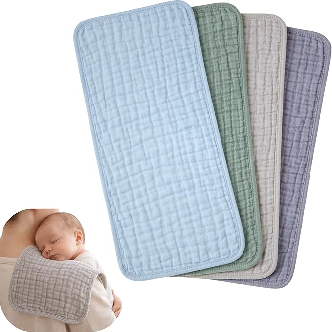 Jack & Jill & Baby 6-Layer Muslin Burp Cloths – 100% Cotton, Ultra-Soft & Super Absorbent, Large Size, Neutral Colors, Pack of 4 (Little Explorer Mix)