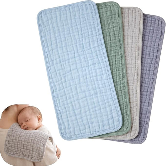 Jack & Jill & Baby 6-Layer Muslin Burp Cloths – 100% Cotton, Ultra-Soft & Super Absorbent, Large Size, Neutral Colors, Pack of 4 (Little Explorer Mix)