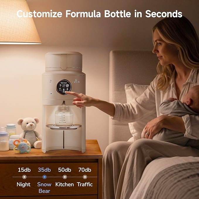 Snow Bear Baby Formula Maker–One Touch Warm Formula Dispenser, Precise Powder Water Ratio & Memory Setting,Sealed Powder Container,Auto Lifting Platform for No Mess fit Most Bottle–Shake Milk by Hand