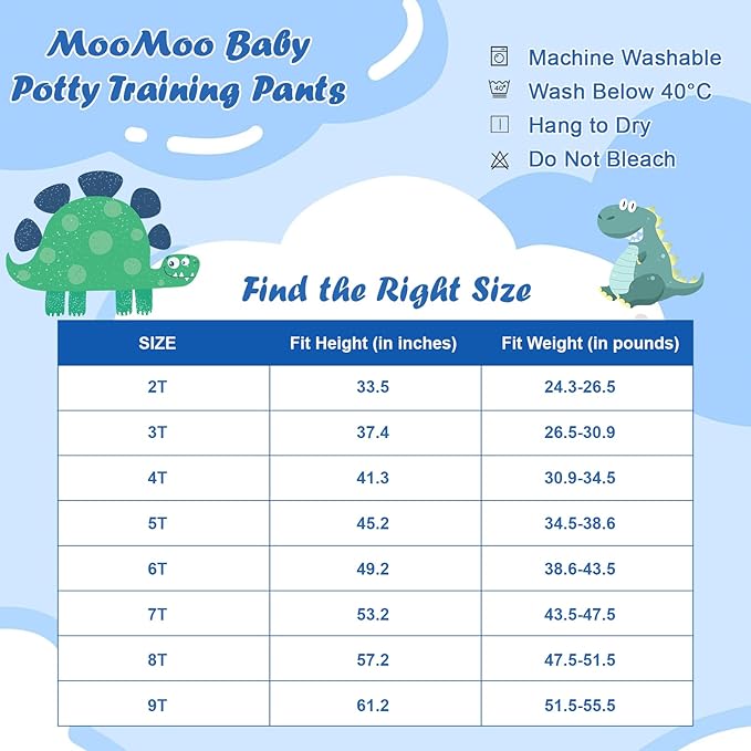 MooMoo Baby Cotton Potty Training Underwear 4 Packs Absorbent Training Pants for Boys 3T