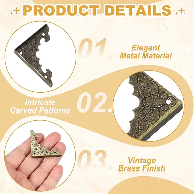 uxcell 4Pcs Decorative Metal Corner Protectors 1.6 x 1.6 x 0.15 Inch Vintage Edge Safety Guard with Mounting Nails Box Edge Guard Retro for Cabinets Furniture (Oxidized Teal)