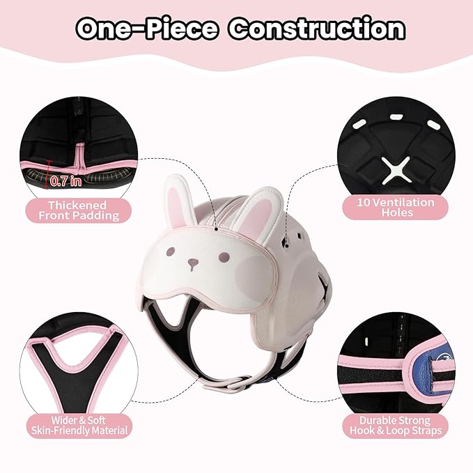 Mambobaby Baby Head Protector Helmet for Crawling and Walking, Breathable Soft Helmet, Ultra-Lightweight & Adjustable, Prevents Bumps Safety Helmet for Infants Toddlers 6-24 Months (Fluffy Bunny)